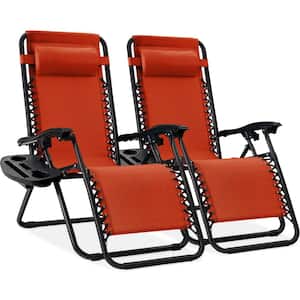 Burnt Orange Metal Zero Gravity Reclining Lawn Chair with Cup Holders (2-Pack)