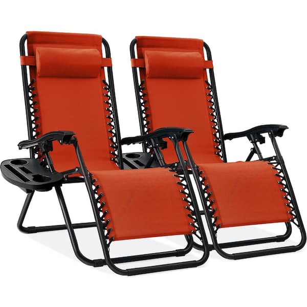 Best Choice Products Burnt Orange Metal Zero Gravity Reclining Lawn Chair with Cup Holders (2-Pack)