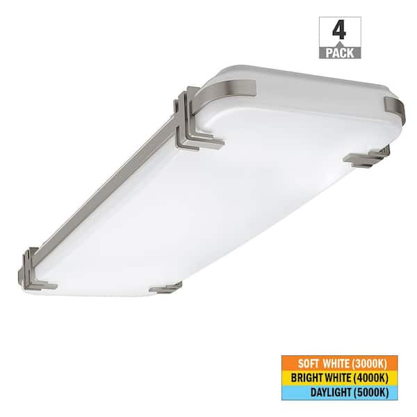 Commercial Electric 48 in. x 15 in. Brushed Nickel Mission Accents LED Flush Mount Light Fixture 5500LM 75W Adjustable CCT (4-Pack)