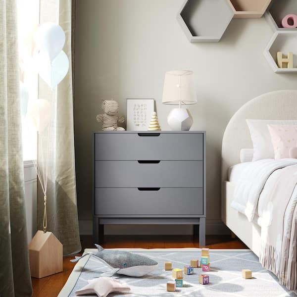 Carnegy Avenue Dallas Gray 3-Drawers 30 in. Dresser Smooth Bearing Slides for Kids Bedroom with Mirror