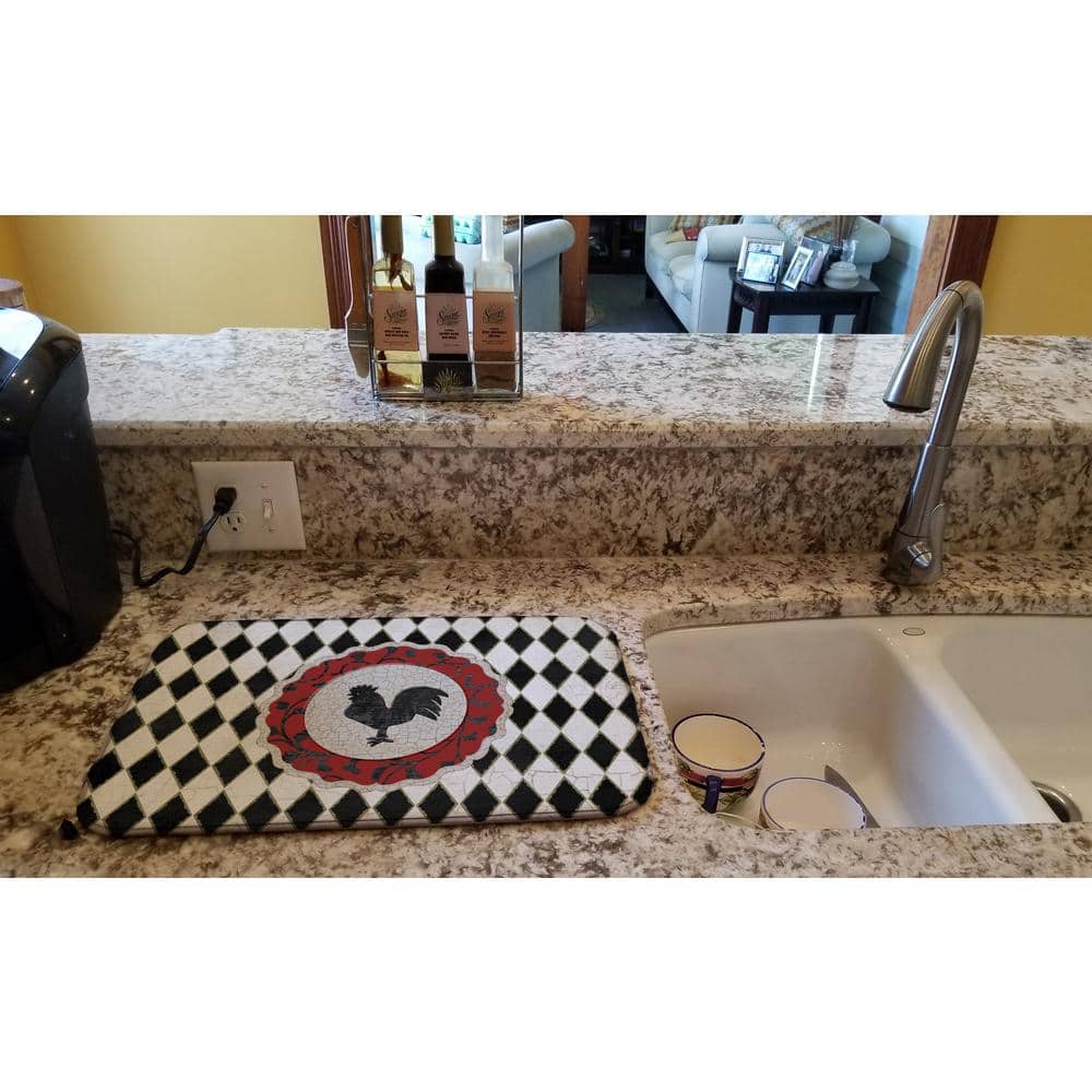 14 in. x 21 in. Multicolor Rooster Harlequin Black and White Dish Drying Mat price history on PriceWatchPro