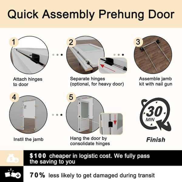 24 in. x 80 in. 5-Lite Frosted Glass Left-Hand Black Solid Core Wood Assembly Required Single Interior Door with Jamb