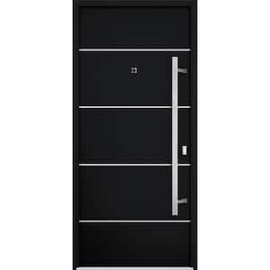 6083 36 in. x 80 in. Left-hand/Inswing Black Enamel Steel Prehung Front Door with Hardware