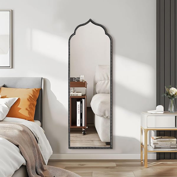 Lirago 20 in. W x 59 in. H Vintage Arched Iron Framed Decorative Wall Mirror in Black