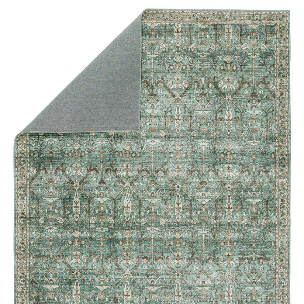 Ivory and Green Rectangular Polyester Area Rug, 9' x 12'