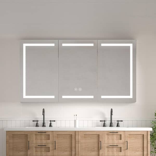 48 in. W x 32 in. H Rectangular Silver LED Anti-Fog Aluminum Recessed/Surface Mount Medicine Cabinet with Mirror