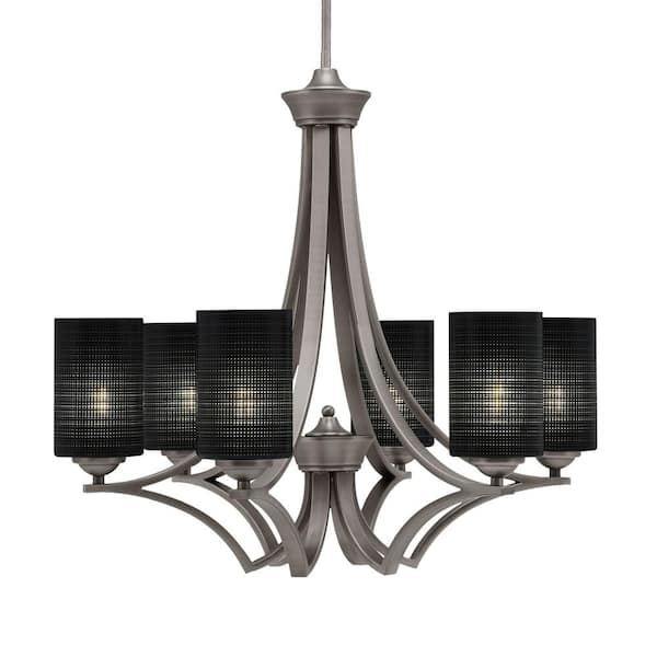 Unbranded Clevelend 6-Light Graphite Round Chandelier with 4 in. Black Matrix Glass Shades, No bulbs included