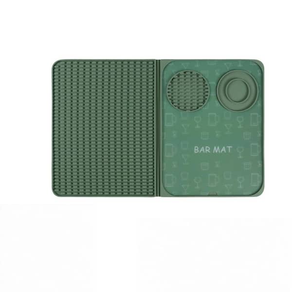 1-Piece Solid Green Dark Tone Silicone Foldable Countertop Bar Cocktail Drying Mat, Bar Decorations for Home, Outdoor