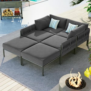 6-Pieces Aluminum Outdoor Patio Furniture Conversation Set Sectional Sofa with Removable Gray Cushions