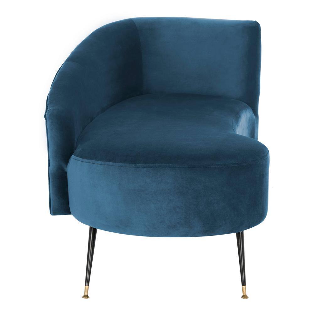Navy Velvet Left Arm Settee with Black Metal Legs