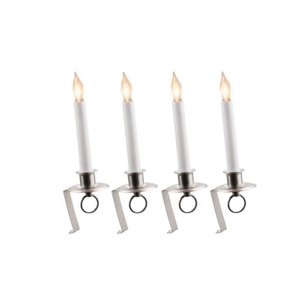 12 in. Electric Christmas Window Candles with Pewter Holder (Set of 4)