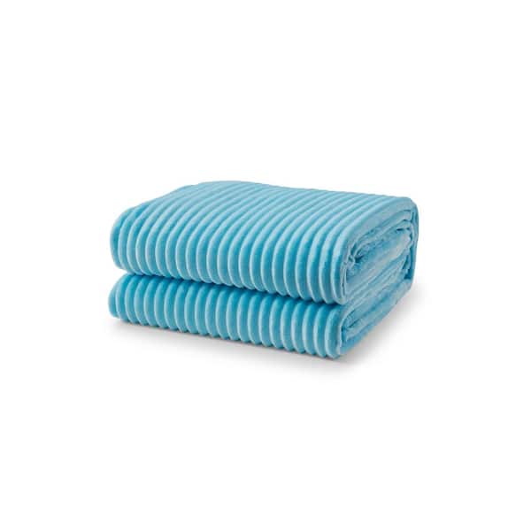 Unbranded Blue Ribbed 100% Polyester Queen Blanket 90 in. x 90 in.