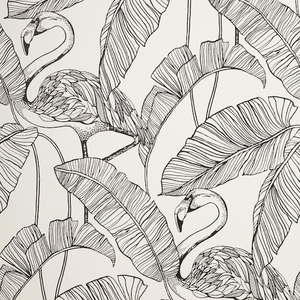 Fine Decor Mulholland White Flamingo Paper Wallpaper Sample