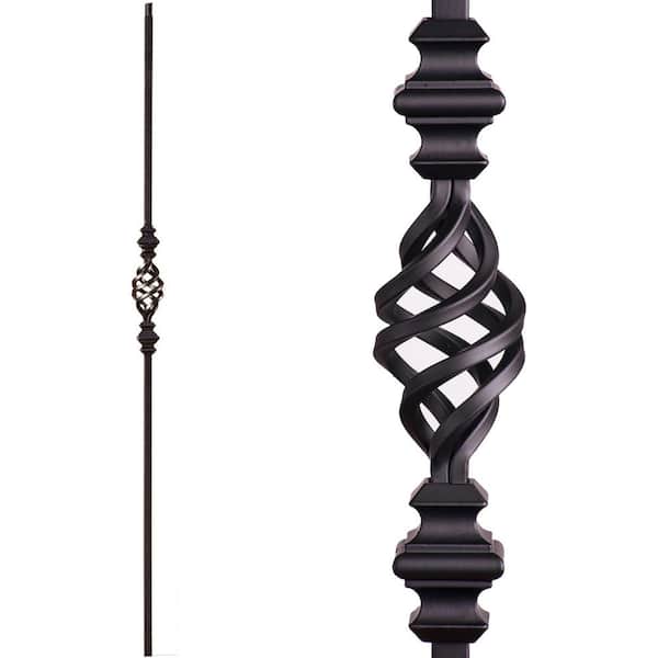 HOUSE OF FORGINGS Satin Black 16.1.45-T Single Basket with Knuckles Hollow Iron Baluster for Staircase Remodel