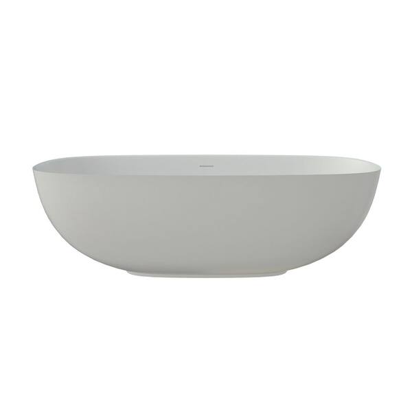 67 in. Stone Resin Freestanding Solid Surface Soaking Bathtub in Matte White