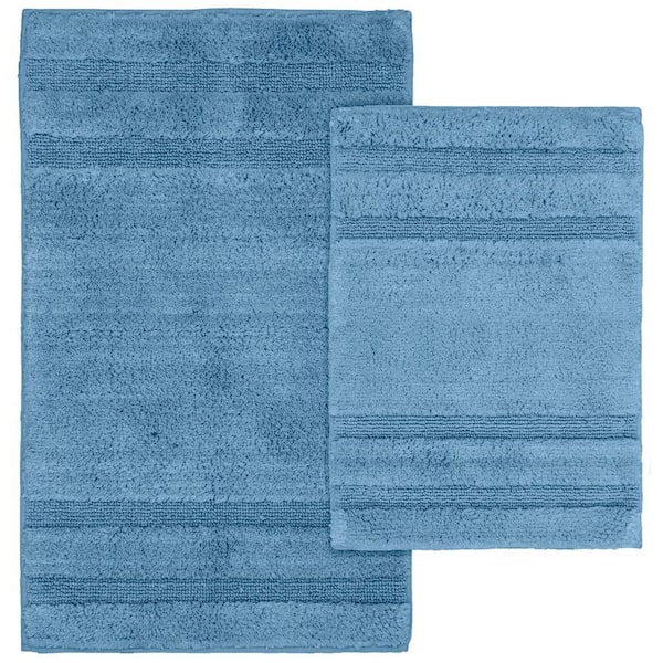 Garland Rug Majesty Cotton Sky Blue 21 in. x 34 in. Washable Rug 2-Piece Rug Set