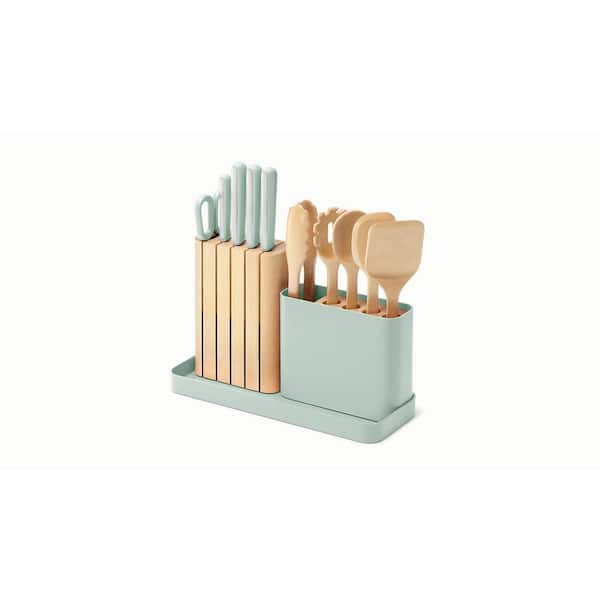 CARAWAY HOME 14-Piece Steel German Knife and Utensil Set in Mist