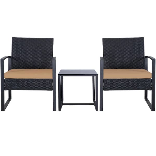Zeus & Ruta 3-Piece Brown Wicker Patio Outdoor Bistro Set with