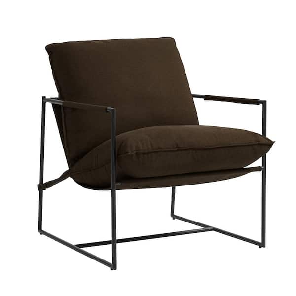 Uixe Modern Metal Frame Brown Sling Accent Arm Chair with Removable Cushions (Set of 1)