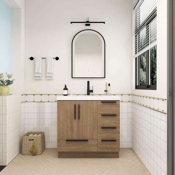 Carla 36 in. W x 20 in. D x 35 in. H Single Sink Freestanding Bath Vanity in Dark French Oak with White Acrylic Top