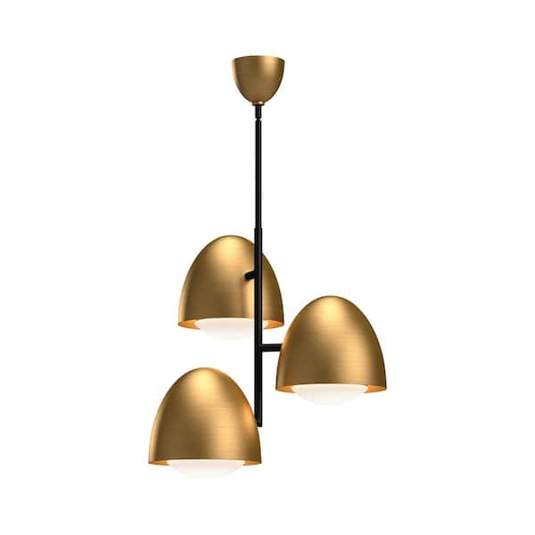 ALORA MOOD Kenji 24 in. 3 Light 60-Watt Aged Gold/Opal Matte Glass Chandelier