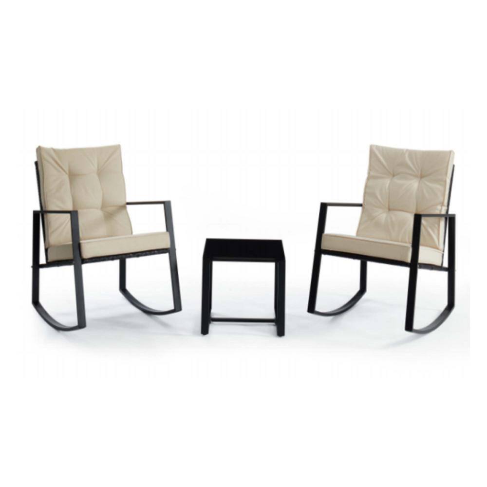 3-Piece Black Metal Outdoor Bistro Table with Beige Cushions and 2 Arm Chairs for Backyard, Poolside, Garden price history on PriceWatchPro