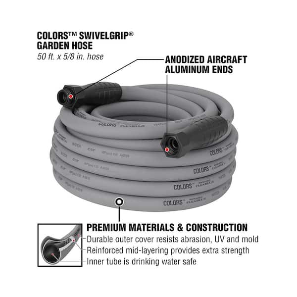 Flexzilla Colors Series 5/8 in. x 50 ft. Garden Hose, 3/4 in. - 11 1/2 GHT  Fittings in Slate Gray HFZC550GYS - The Home Depot