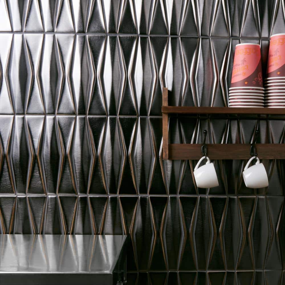 Dark Gray Geometric Glossy Glass Mosaic Tile 12x16