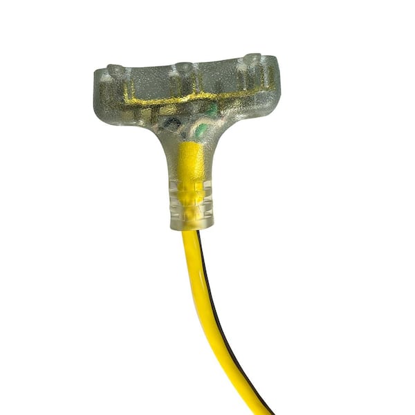 VividFlex 25 ft. 12/3 Heavy Duty Indoor/Outdoor Triple Tap Extension Cord with Lighted Ends, Yellow