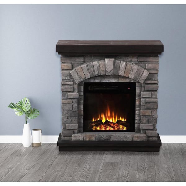 Grey Imitation Stone Structure Electric, Home Depot Fireplace Mantel Brackets