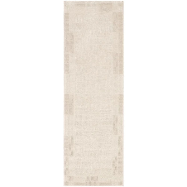 Nourison Nordic Ivory Grey 2 ft. x 6 ft. Geometric Contemporary Runner Area Rug