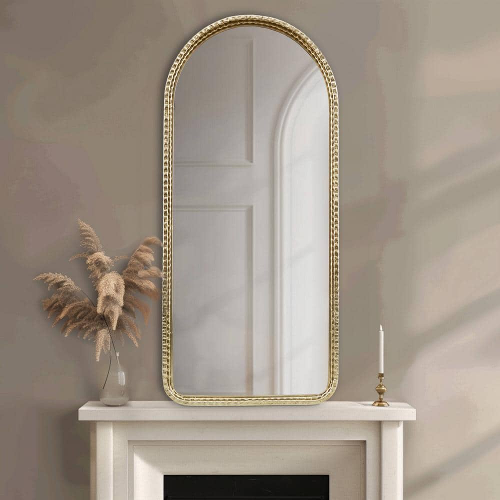 Gold Arched Rectangular Wall Mirror with Intricate Frame