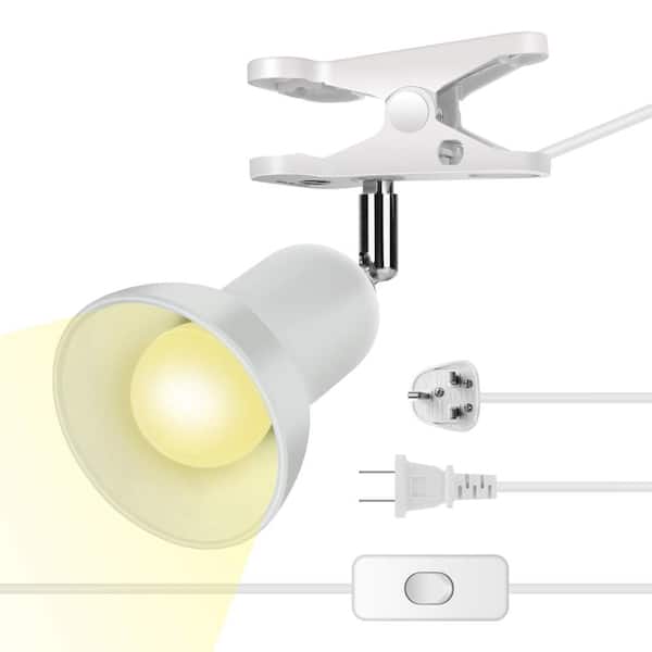 360° Flexible Head Clip-On Desk Reading Lamp with Clamp, E26/E27 Socket, Cord Switch, 1.5 m Cable, White