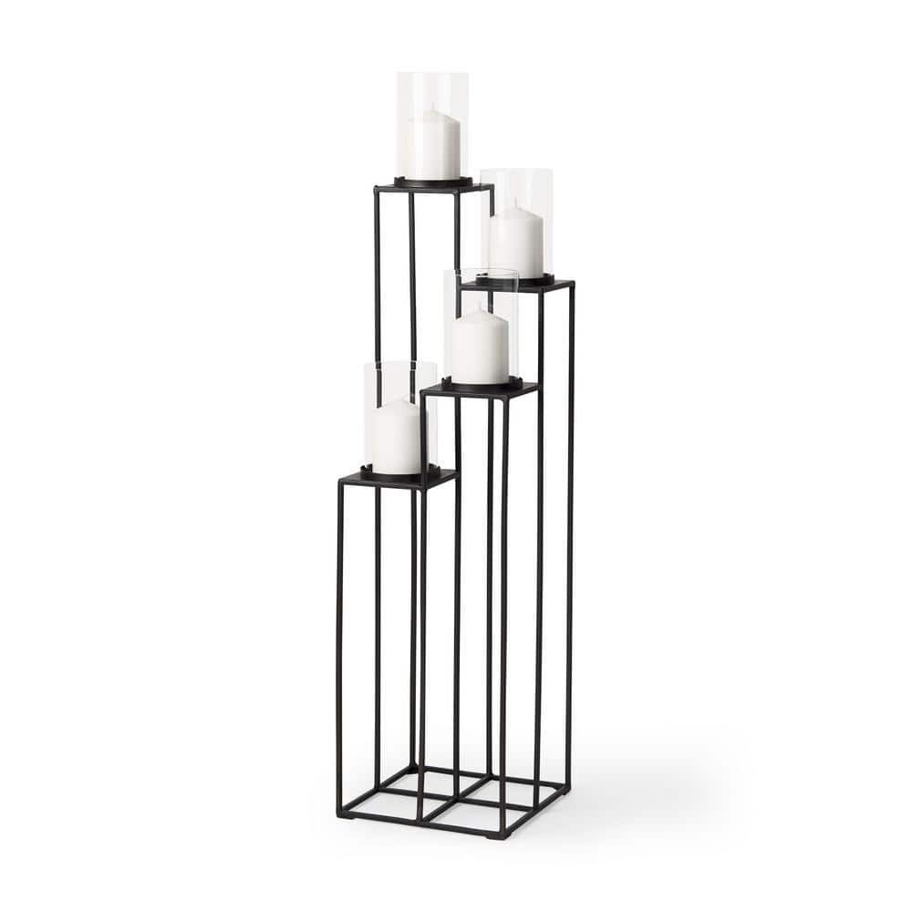 Mercana Cindy 4Tier, Matte Black Metal w/Hurricane Glass, Pillar