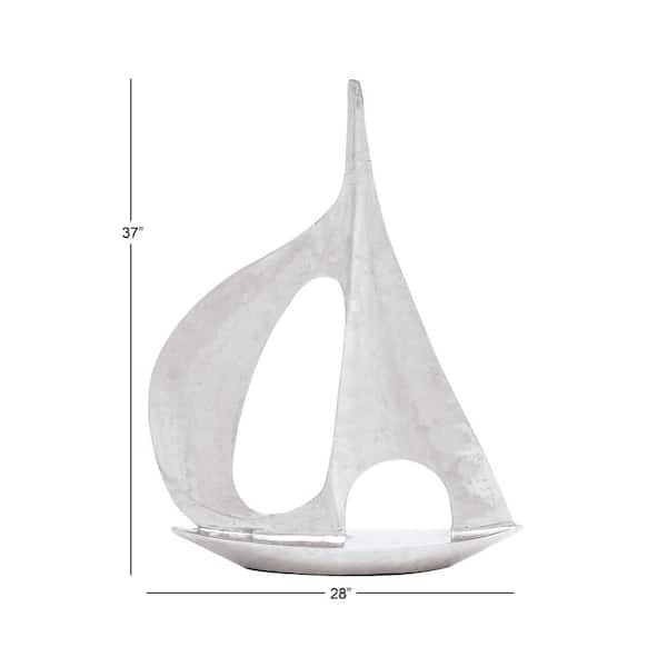 6 in. x 37 in. Silver Aluminum Sail Boat Sculpture