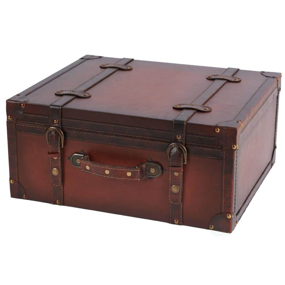 Vintiquewise Vintage Style Leather Suitcase - CD Case, Storage Box ...