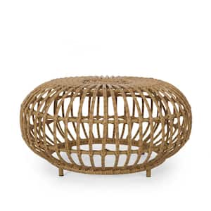 29.50 in. Diameter x 15.3 in. High Light Brown Round Rattan Wicker Outdoor Coffee Table for Porch Balcony Patio