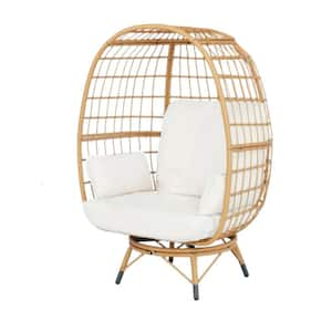 Outdoor Wicker Patio Swing Egg Chair Basket Rattan Chair with 4 Thicken Cushions for Backyard Balcony in Ivory