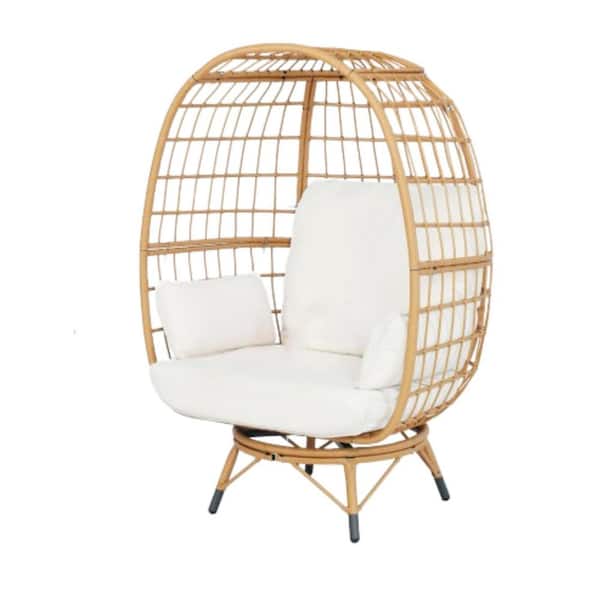 Zeus & Ruta Outdoor Wicker Patio Swing Egg Chair Basket Rattan Chair with 4 Thicken Cushions for Backyard Balcony in Ivory