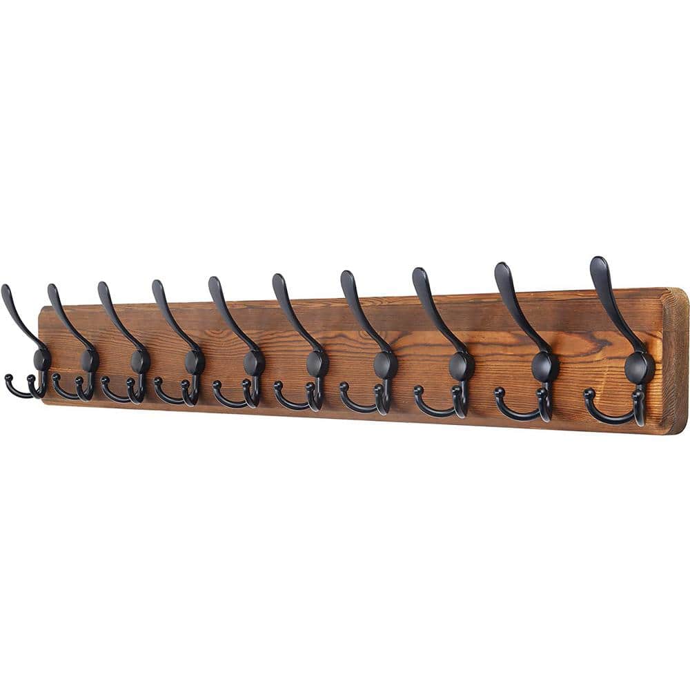38.6 in. W x 0.8 in. D Brown Wood Decorative Wall Shelf, Coat Rack Hook
