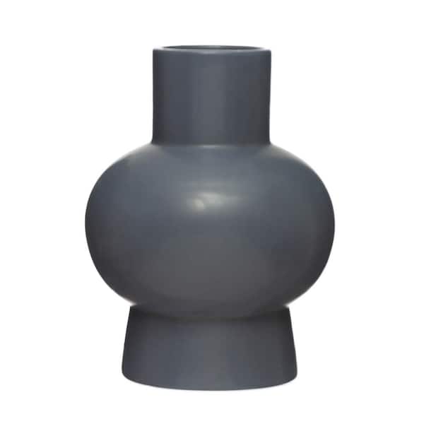 Storied Home Round Stoneware Decorative Vase 5.75 in. in Navy Blue