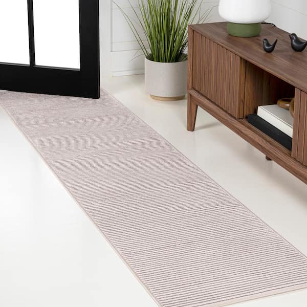 Cole Modern Minimalist Pinstripe High-Low Cream/Silver 2 ft. x 8 ft. Runner Rug