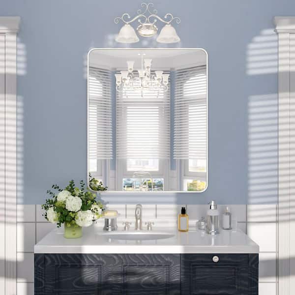 Rivo 30 in. W x 36 in. H Tempered Glass Brushed Nickel Rectangular Framed Wall Bathroom Vanity Mirror