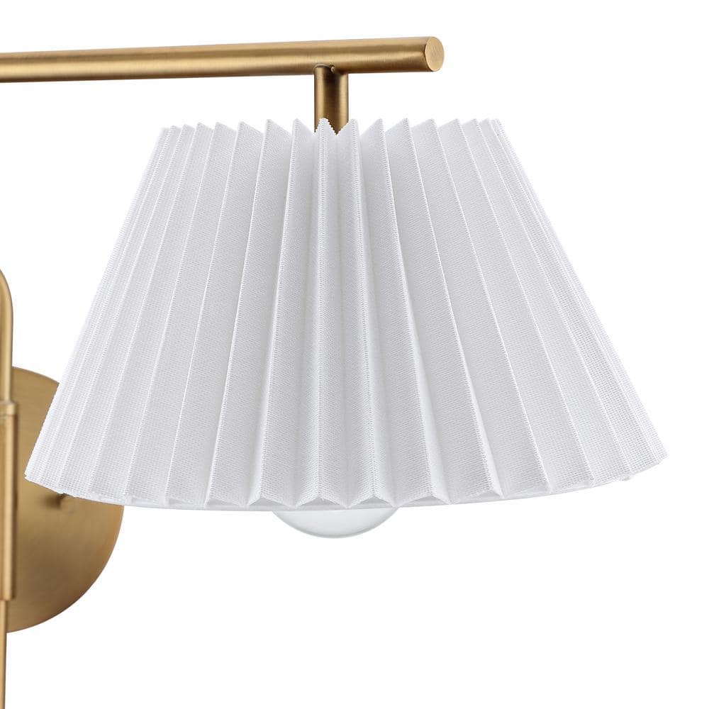 Kai Vintaged Brass Swing Arm Wall Sconce with White Linen Shade