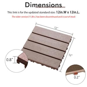 12 in.W x 12 in. L Outdoor Striped Pattern Square Plastic Interlocking Flooring Deck Tiles (Pack of 44 Tiles)in Brown