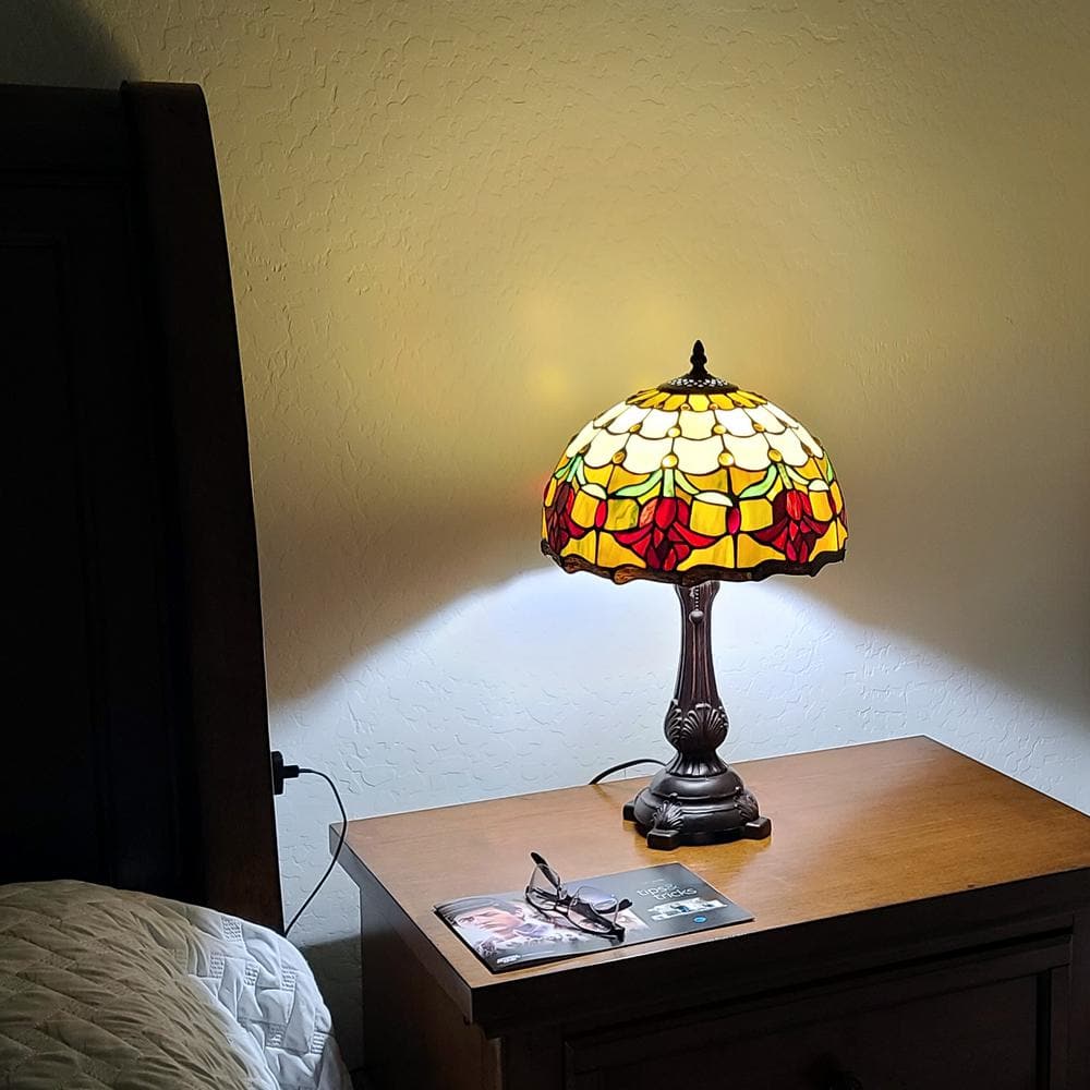 Tulip Bloom 19" Bronze Tiffany Style Stained Glass Table Lamp