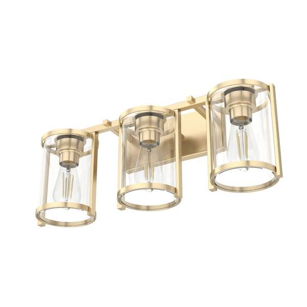 Hunter - Astwood 24.25 in. 3-Light Alturas Gold Vanity Light with Clear Glass Shades Bathroom Light