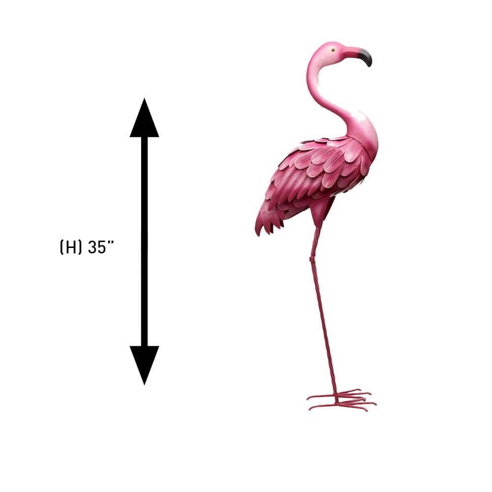 35-Inch Pink Metal Flamingo Garden Statue
