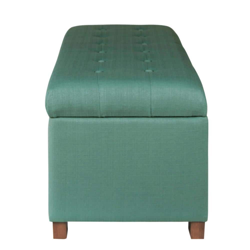 Teal Tufted Fabric Storage Bench with Wood Legs