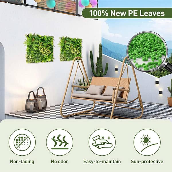 Costway 20 in. Green Square Framed Artificial Leaf Wall Art with